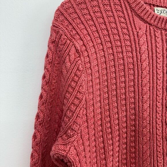J. Crew Men’s Cotton Cable Knit Fisherman Crewneck Sweater Heather Pink - Picture 8 of 11